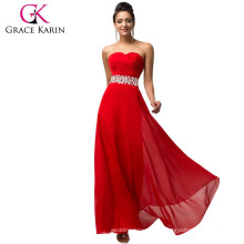 Grace Karin Strapless Beaded Long Chiffon Red Prom Dresses CL007568-2
